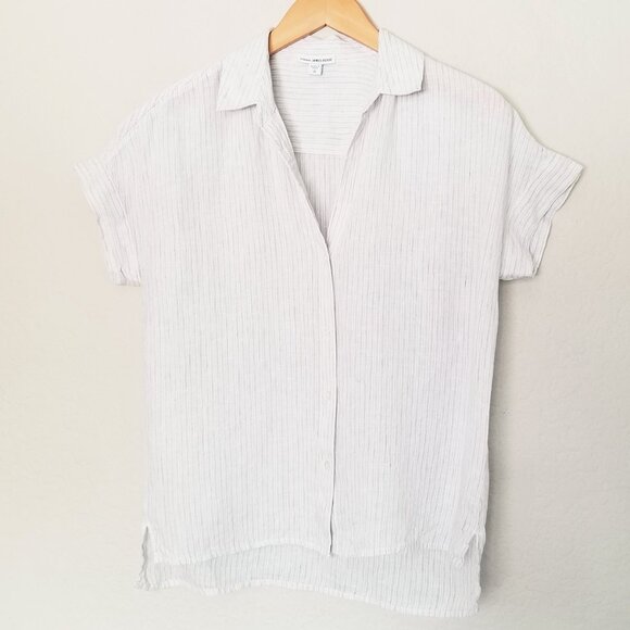 James Perse 100% Linen Striped Short Cap Sleeve Button Up Shirt White 0 XS $185 - Picture 5 of 16